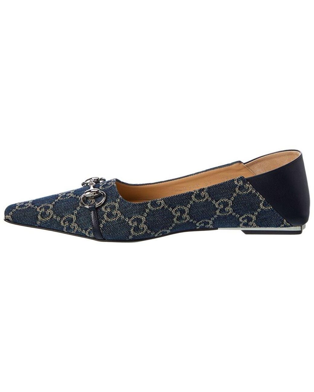 Gucci Blue Vittoria Gg Denim & Leather Ballerina Flat