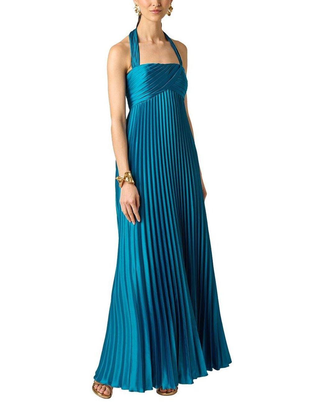 Aidan Mattox Blue Stretch Charmeuse Pleated Gown