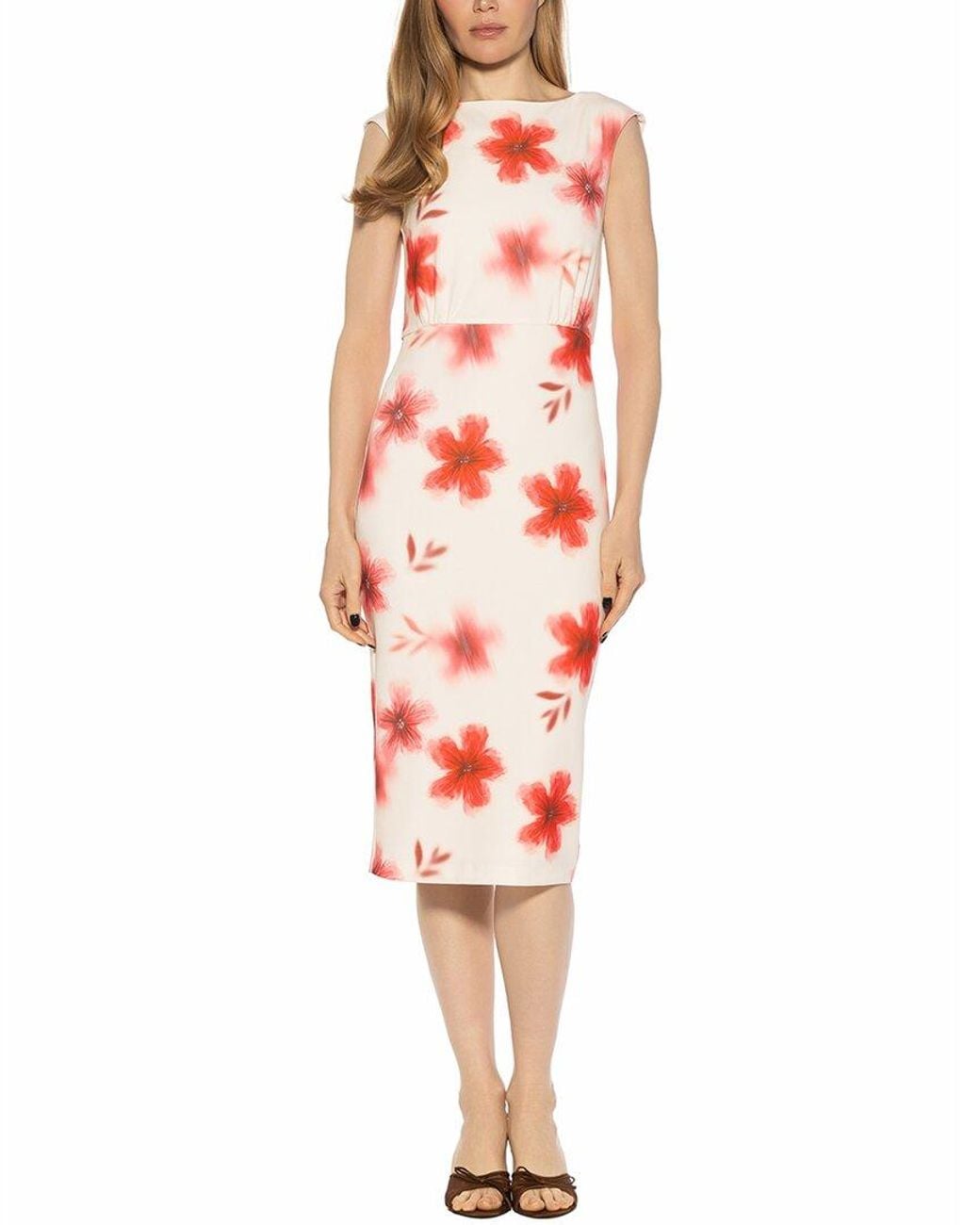 Alexia Admor Red Noor Boatneck Blouson Midi Dress