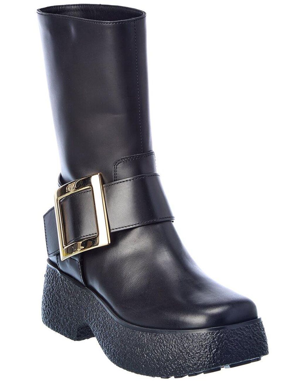 Roger Vivier Blue Viv Rangers Leather Platform Boot