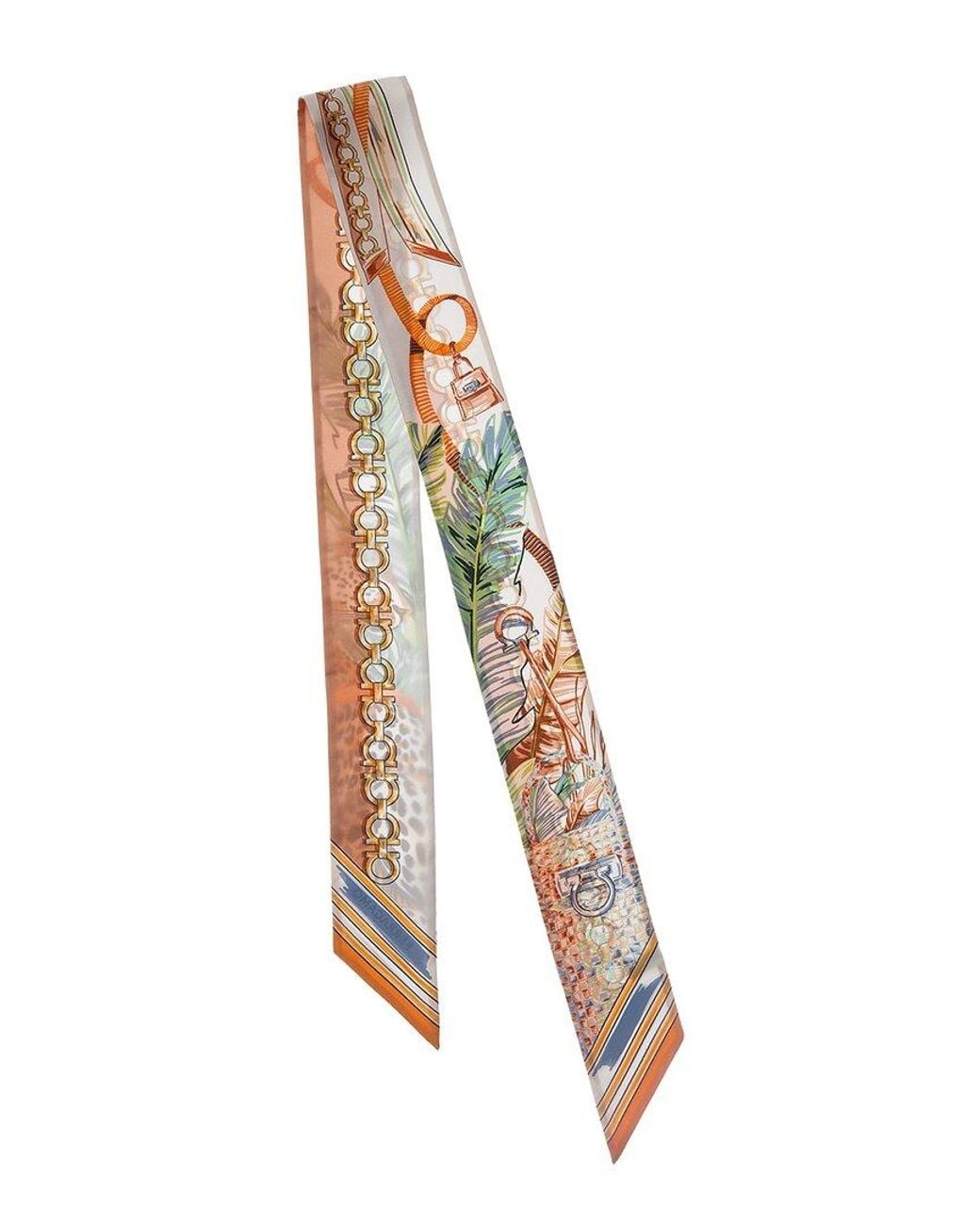 Ferragamo Metallic Felini Print Silk Scarf