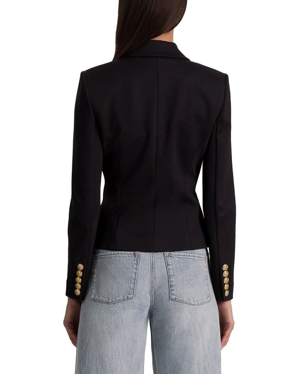 Alice + Olivia Black Sable Double-Breasted Cropped Blazer