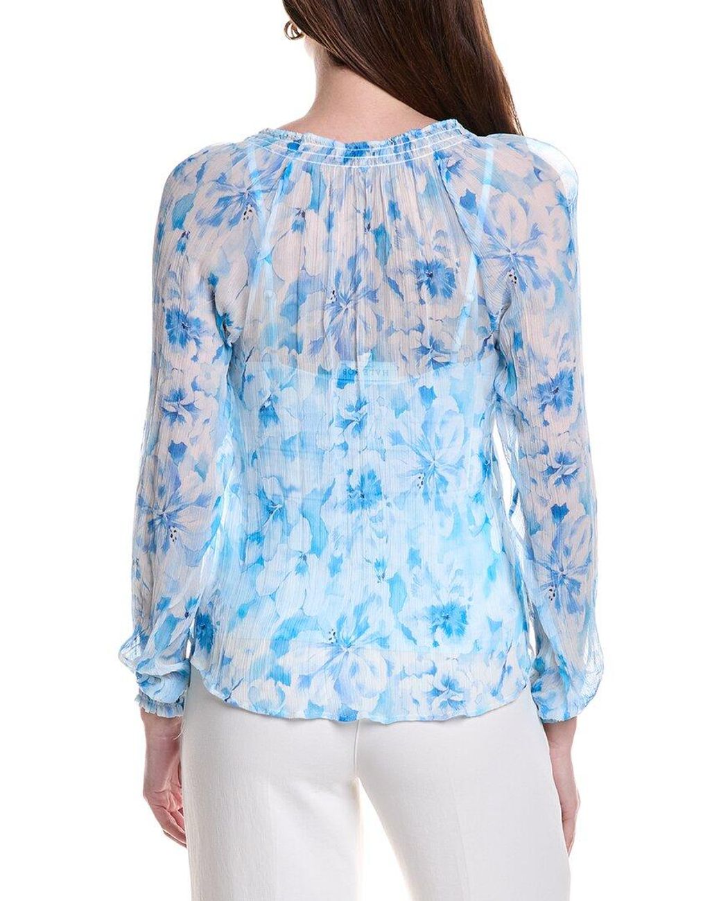 Hale Bob Blue Jolie Long Sleeve Silk Top