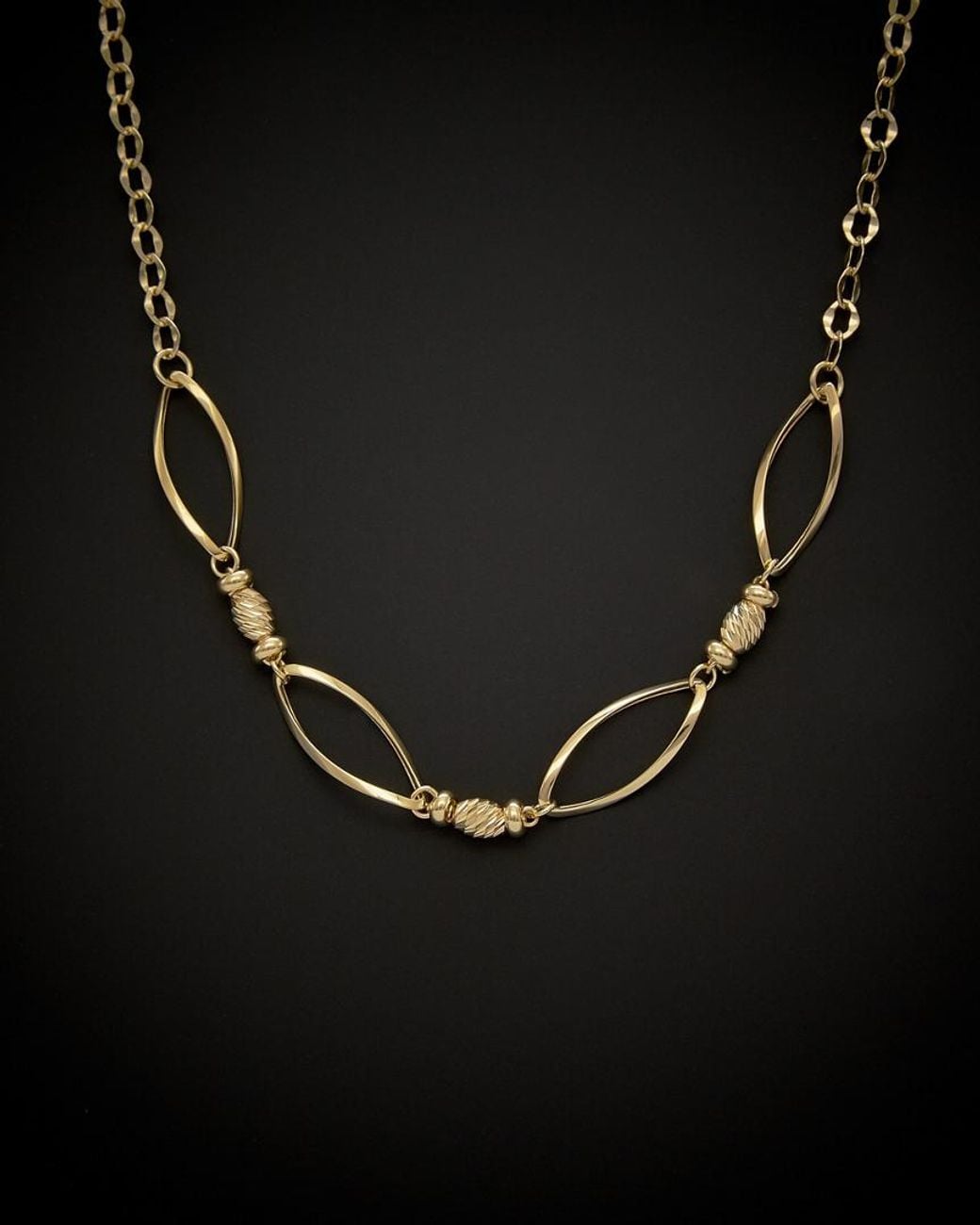 Italian Gold Black 14k Twisted Oval Bead Necklace