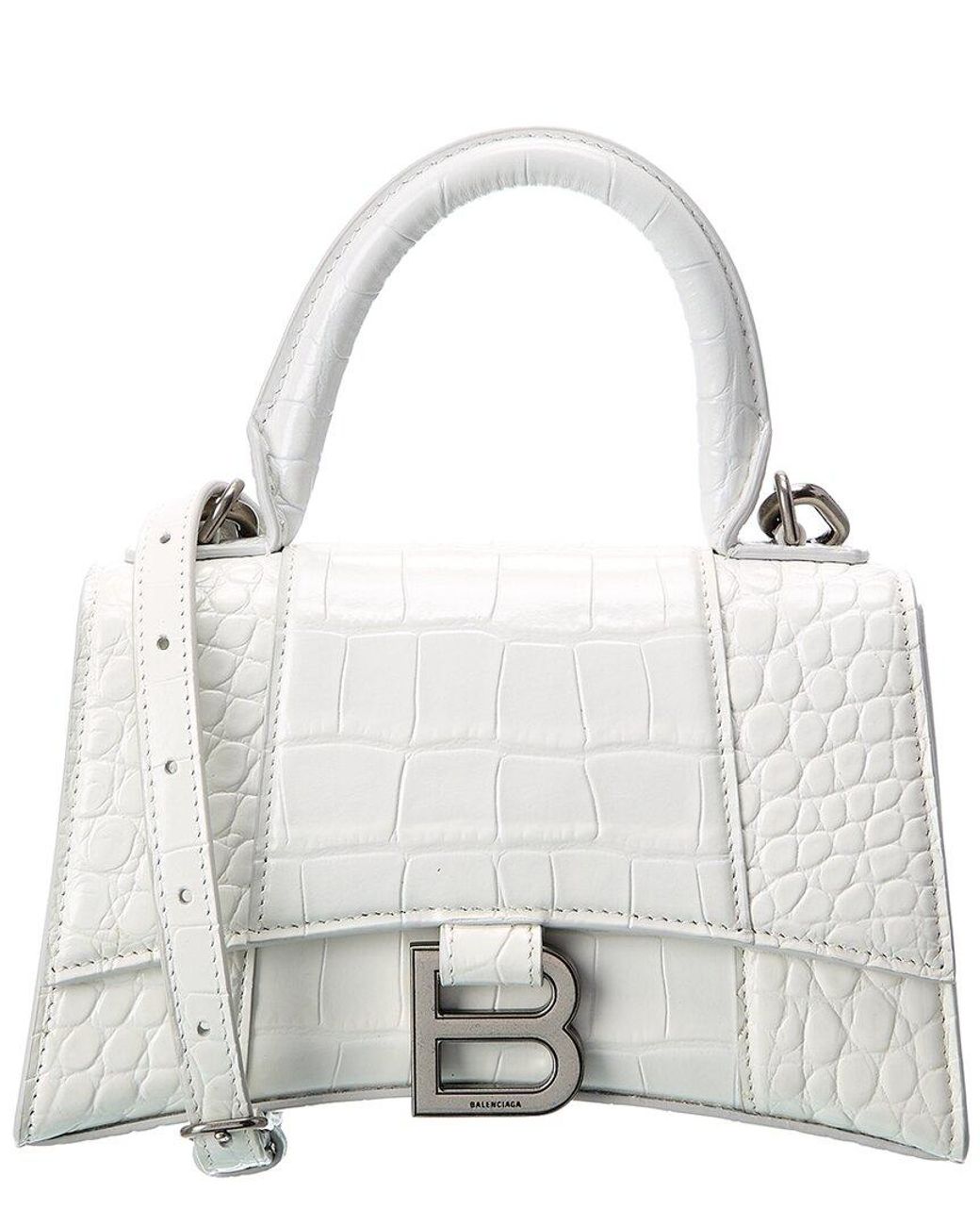 Womens Hourglass Small Handbag Crocodile Embossed in White  Balenciaga US