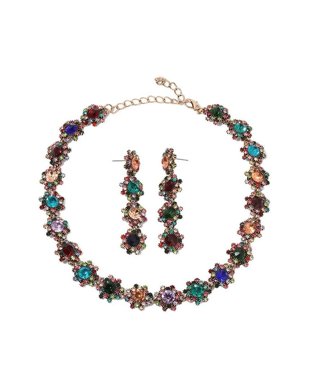 Eye Candy LA White Glass Crystal Statement Necklace + Earring