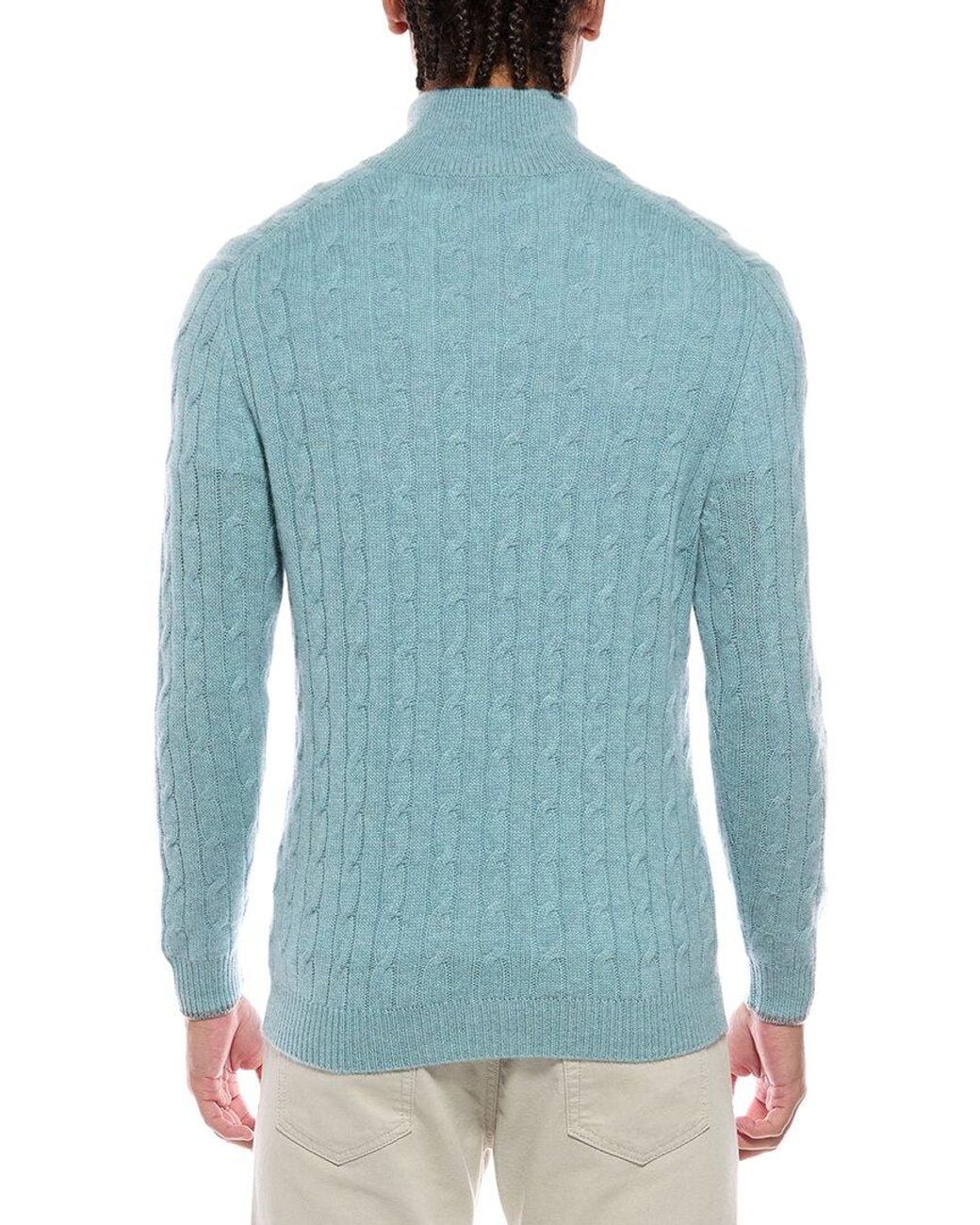N.Peal Cashmere Blue Albemarle Cable Cashmere 1/2-Zip Sweater for men