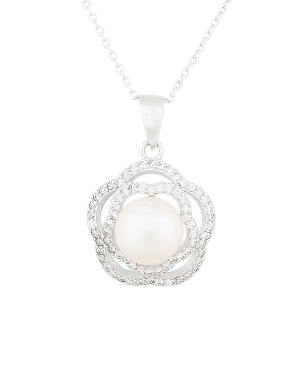 Splendid White & Czs Silver 8-8.5mm Freshwater Pearl & Cz Necklace