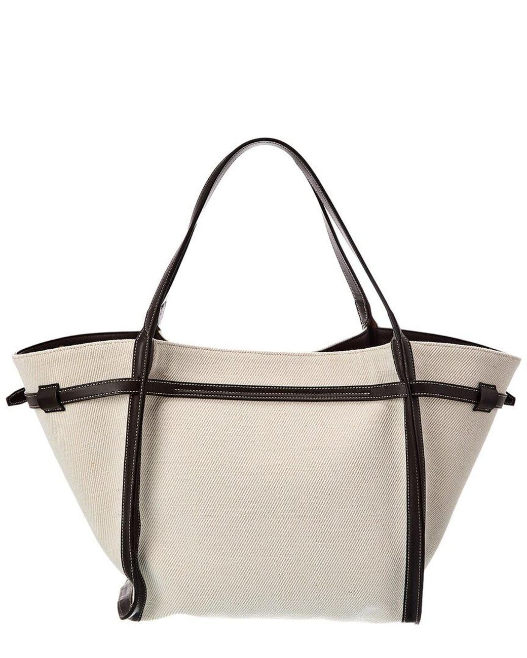 Tod's White Logo Medium Canvas & Leather Tote
