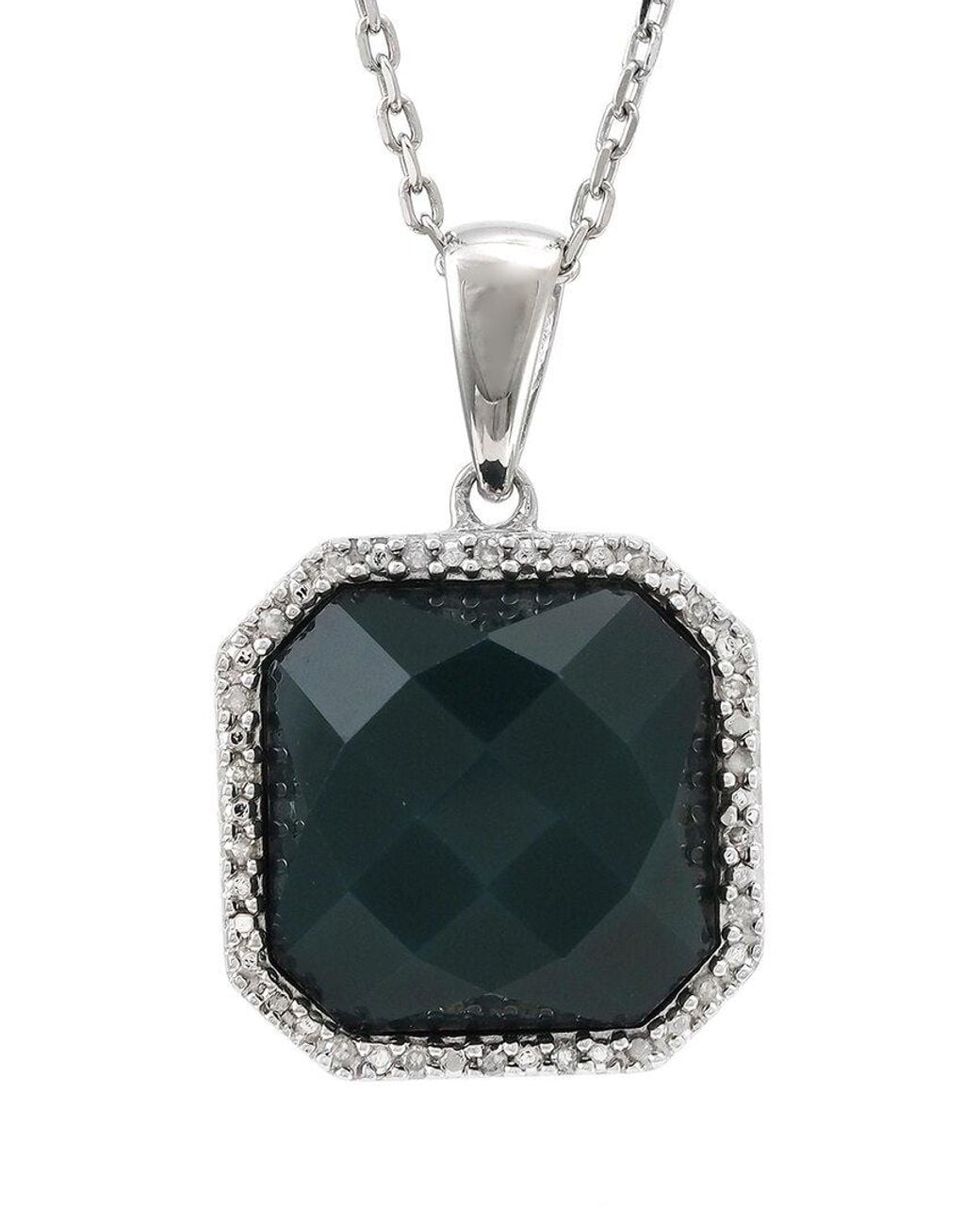 Diamond Select Cuts Multicolor Silver 0.07 Ct. Tw. Diamond & Green Agate Pendant