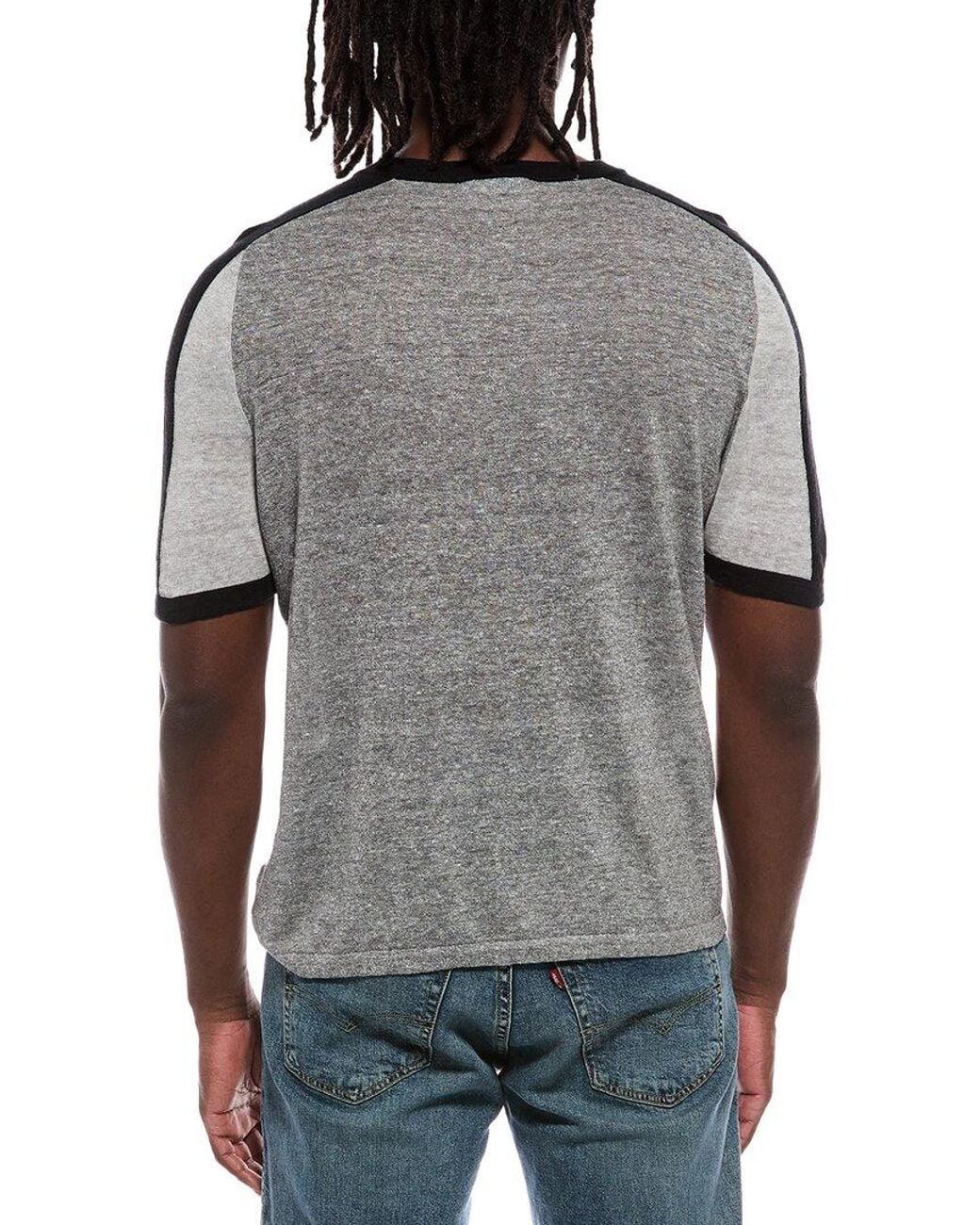 Autumn Cashmere Gray Colorblock Saddle Linen-Blend T-Shirt for men