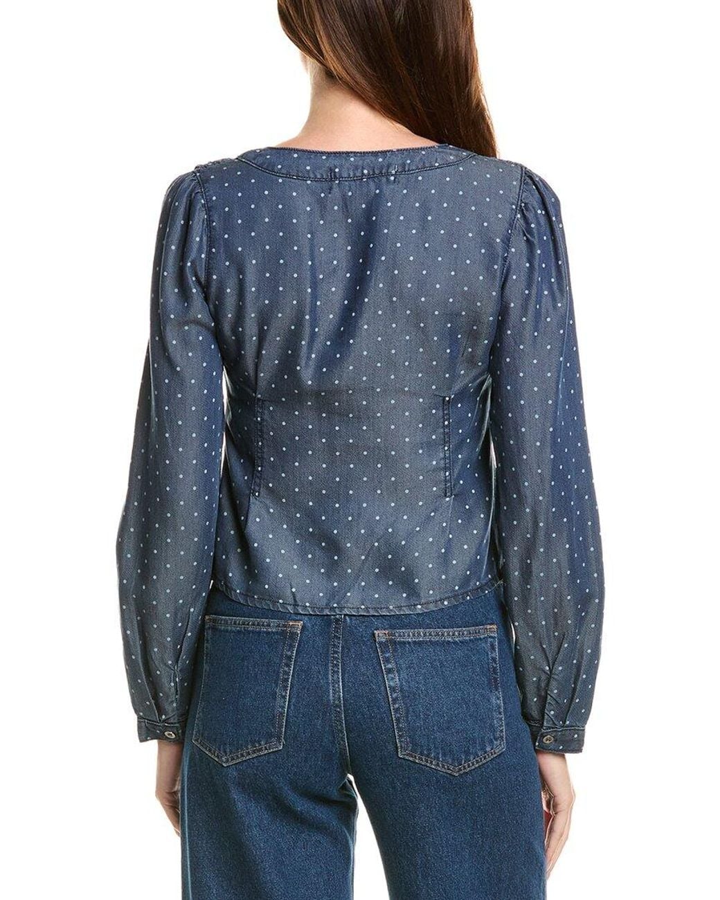 Vintage Havana Blue Cropped Button Front Top