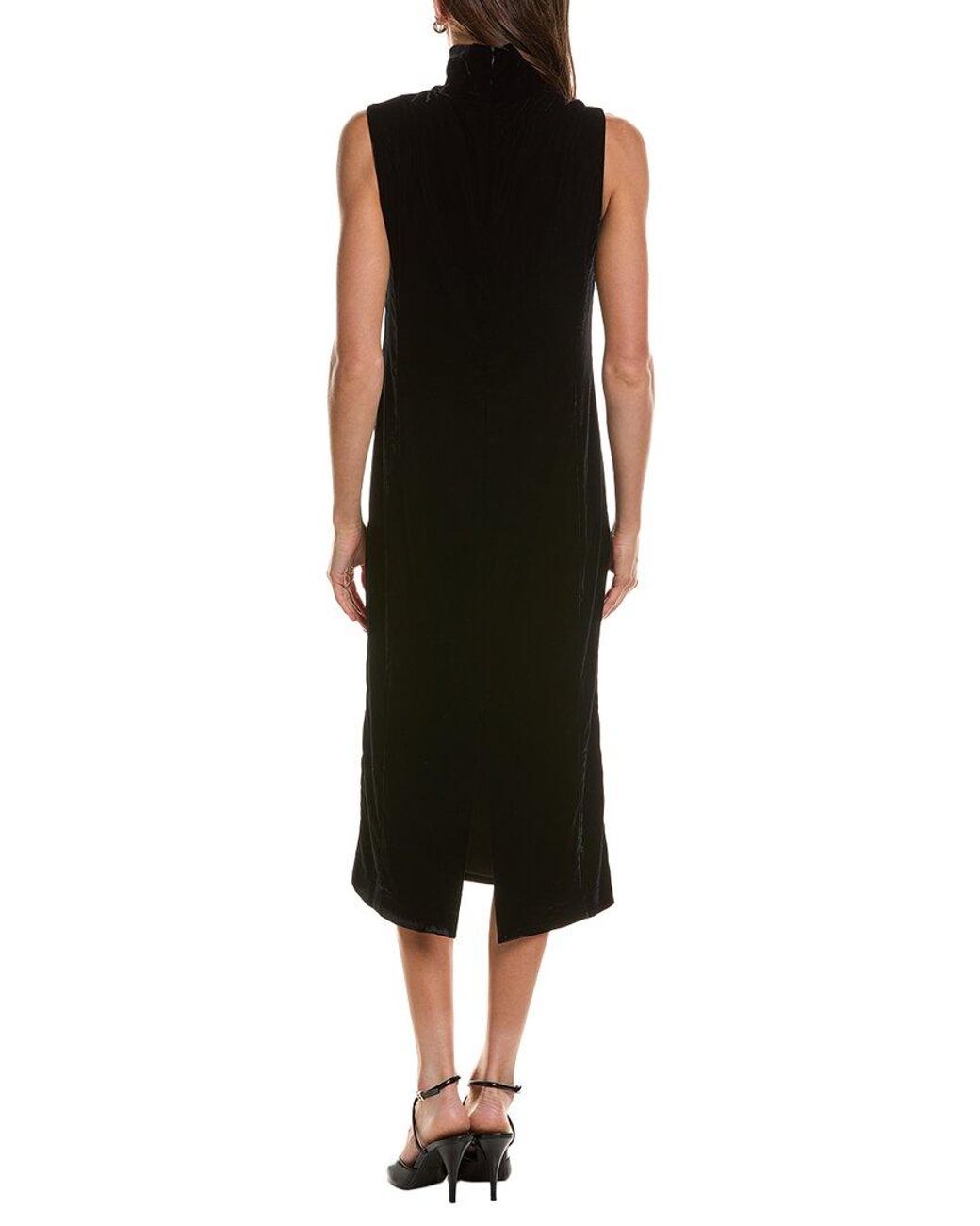 Theory Black Velvet Funnel Neck Midi Dress
