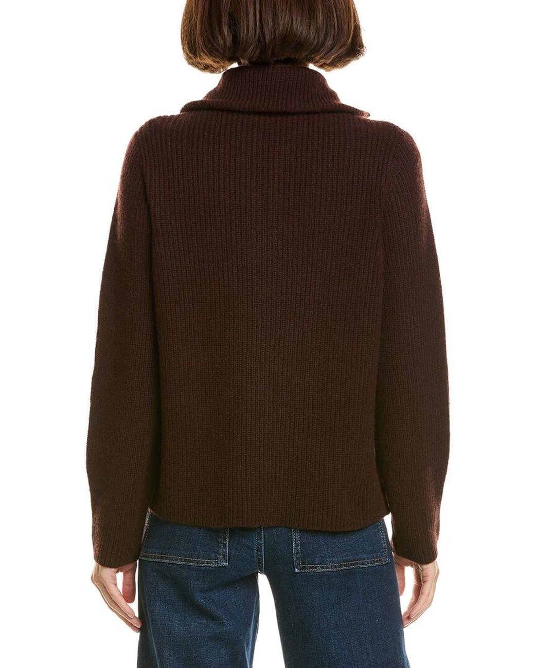 InCashmere Brown Zip Polo Box Stitch Wool & Cashmere-Blend Pullover