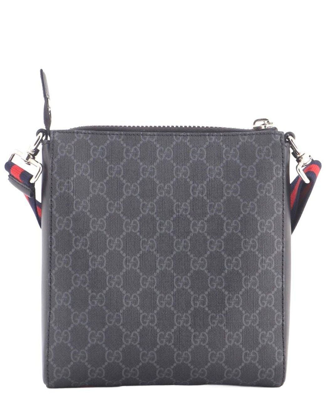 Gucci Gray Gg Coated Canvas Web Strap Front Zip Messenger Bag Small (Authentic Pre-Loved)