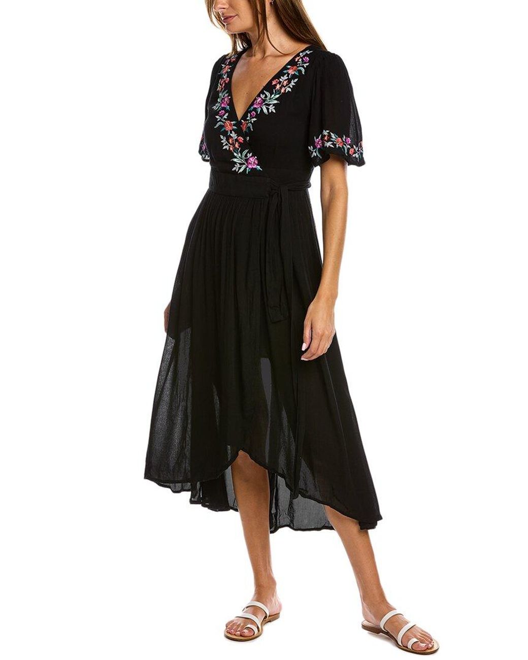 Tommy Bahama Embroidered Floral Springs Wrap Dress in Black | Lyst