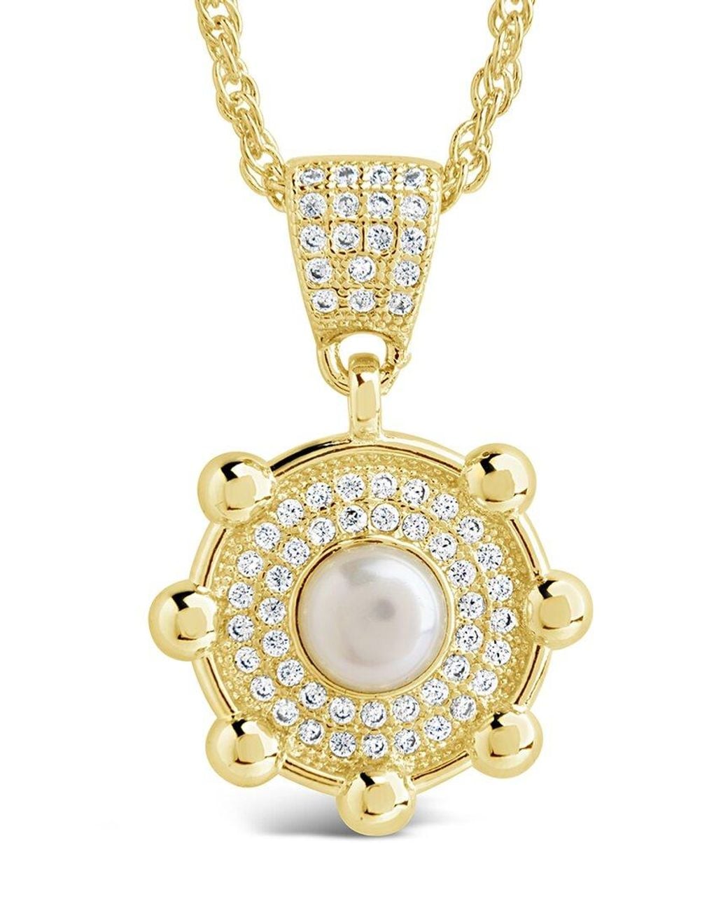 Sterling Forever Metallic 14k Plated 5m Pearl Cz Etta Pendant Necklace