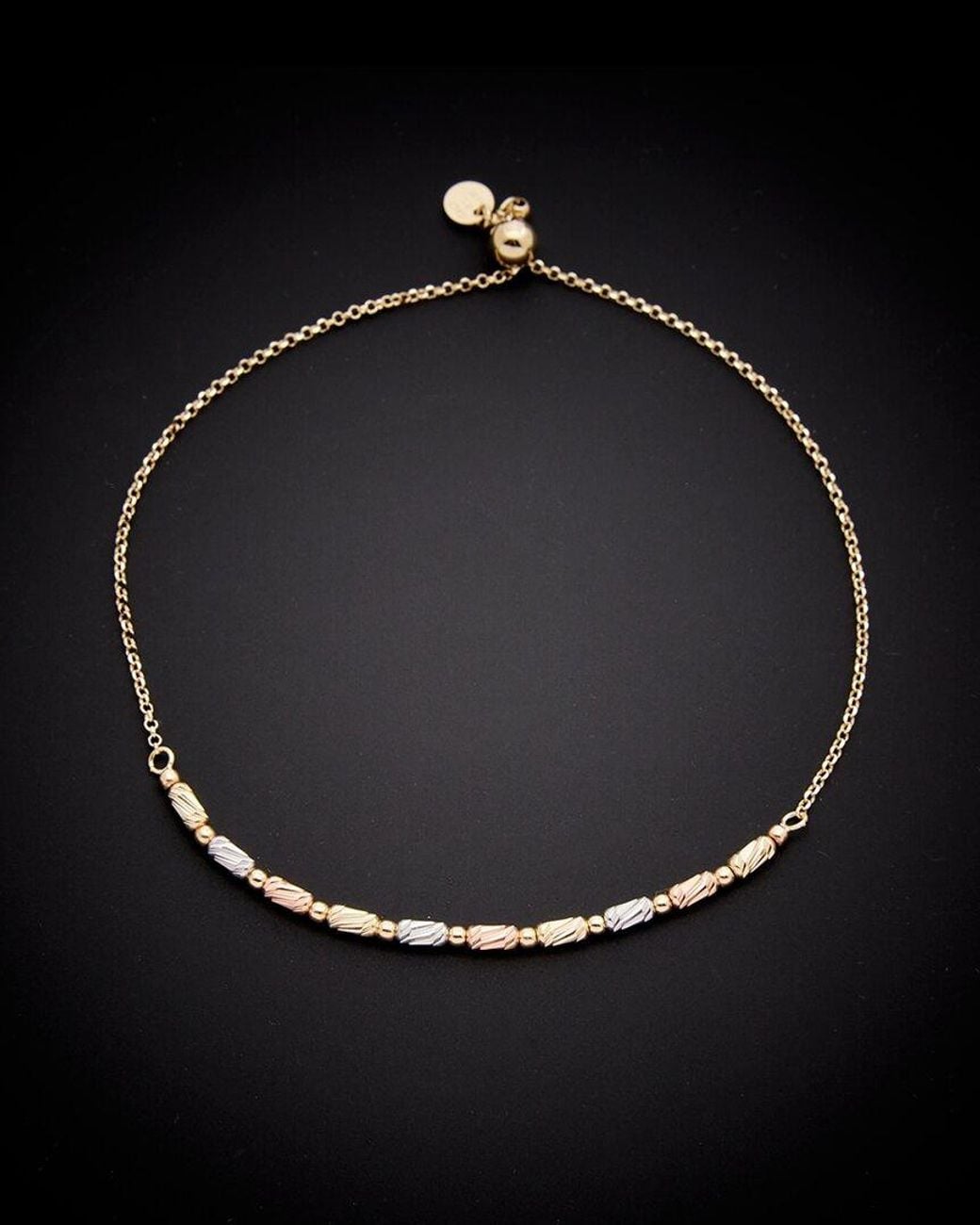 Italian Gold Black 14k Italian Tri-tone Gold Bolo Bracelet