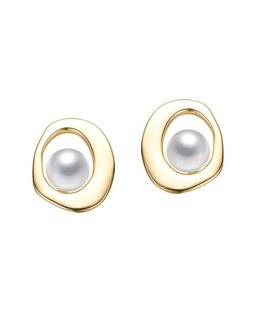 Rachel Glauber Metallic 14K Plated 5Mm Pearl Irregularly Earrings