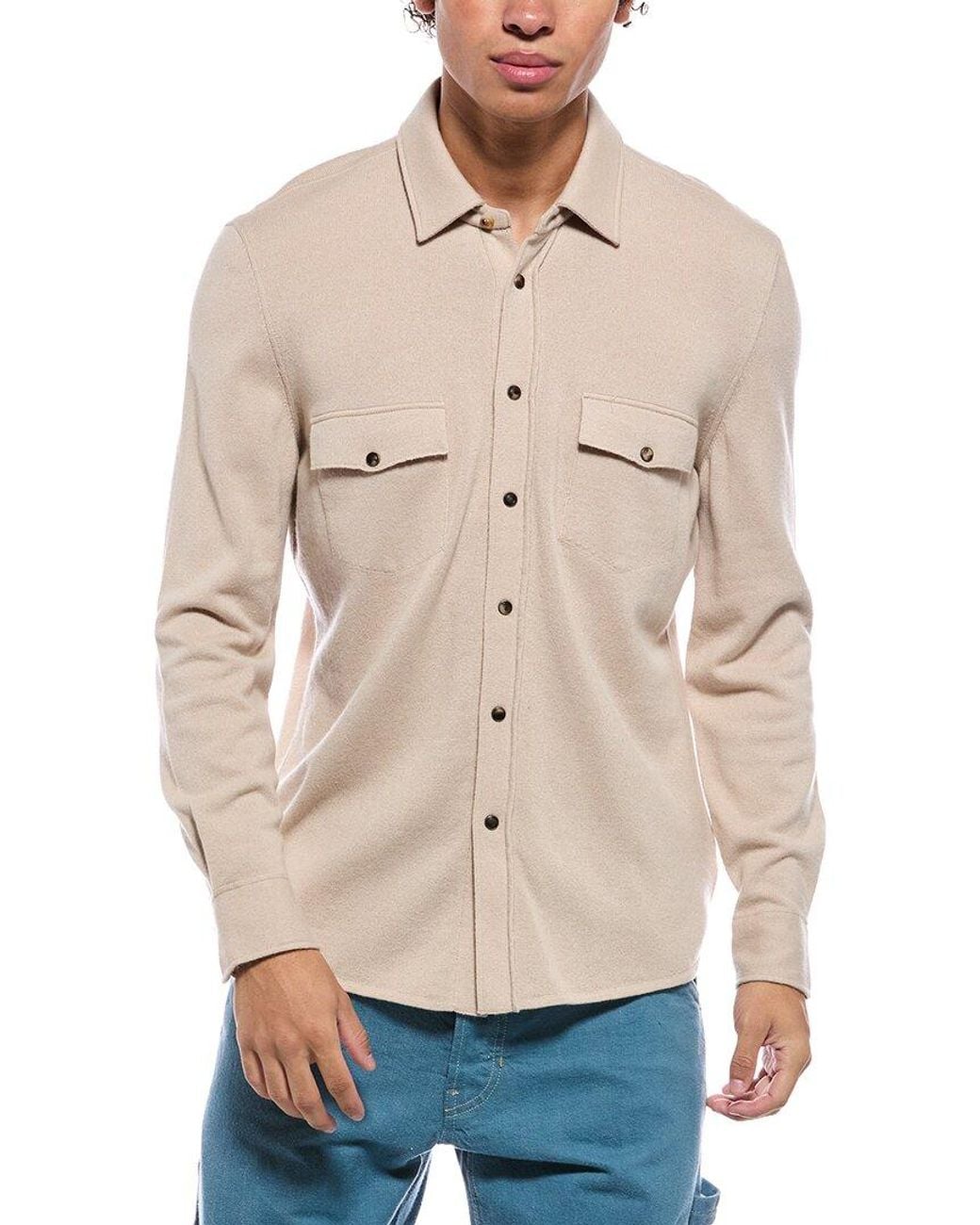 Brunello Cucinelli Natural Wool, Cashmere, & Silk-Blend Shirt for men