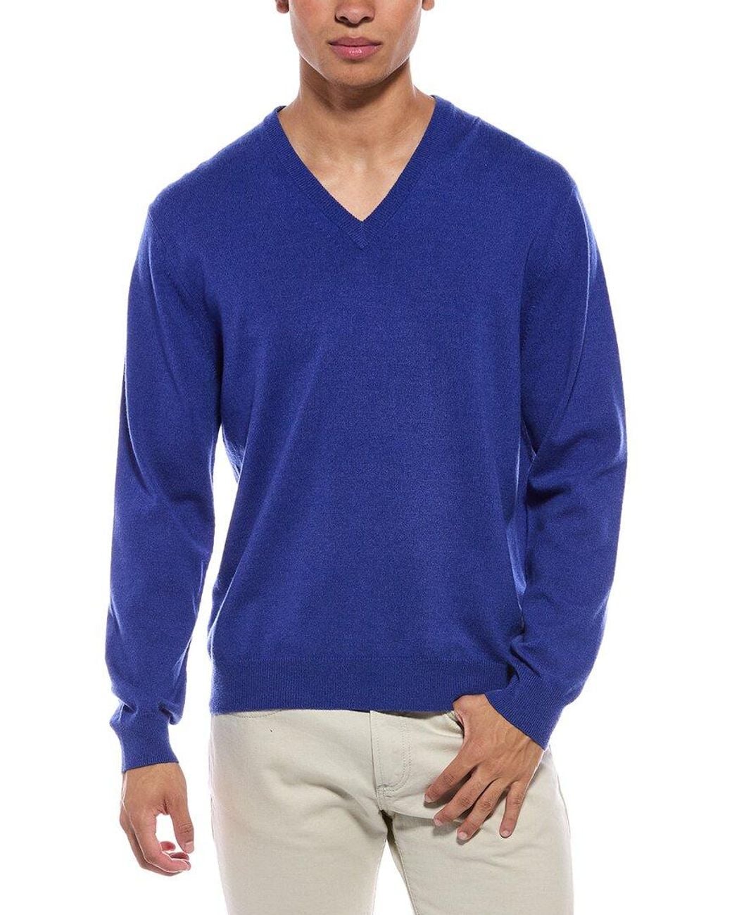 N.Peal Cashmere Blue Burlington Cashmere V-Neck Sweater for men