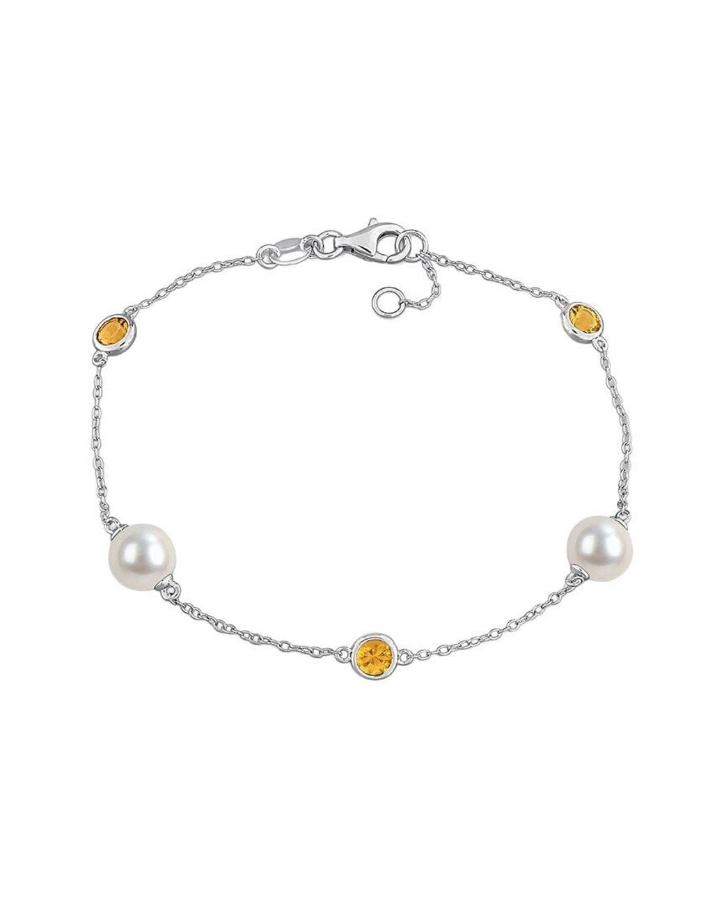 Rina Limor White 0.87 Ct. Tw. Citrine & 7-7.5Mm Pearl Charm Bracelet