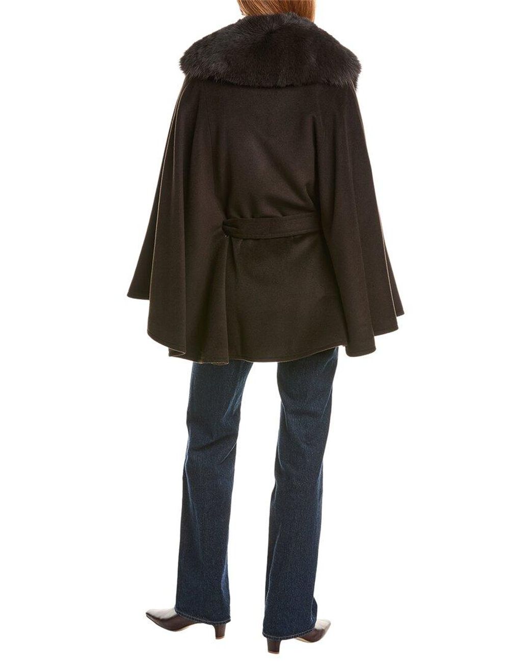 Sofiacashmere Black Sofiacashmere Shawl Collar Wool-Blend Cape Coat