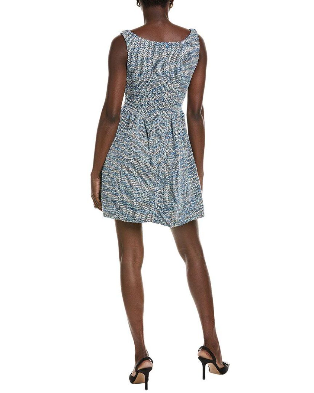 Taylor Blue Stretch Knit Boucle Mini Dress