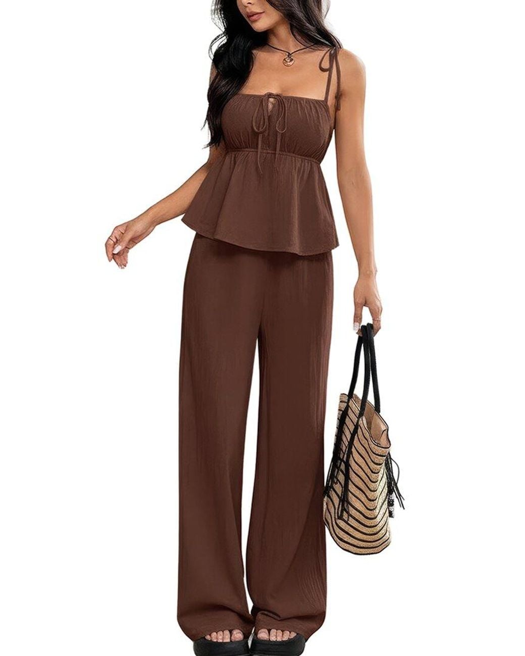 Maya Rosa Brown 2Pc Top & Pant Set
