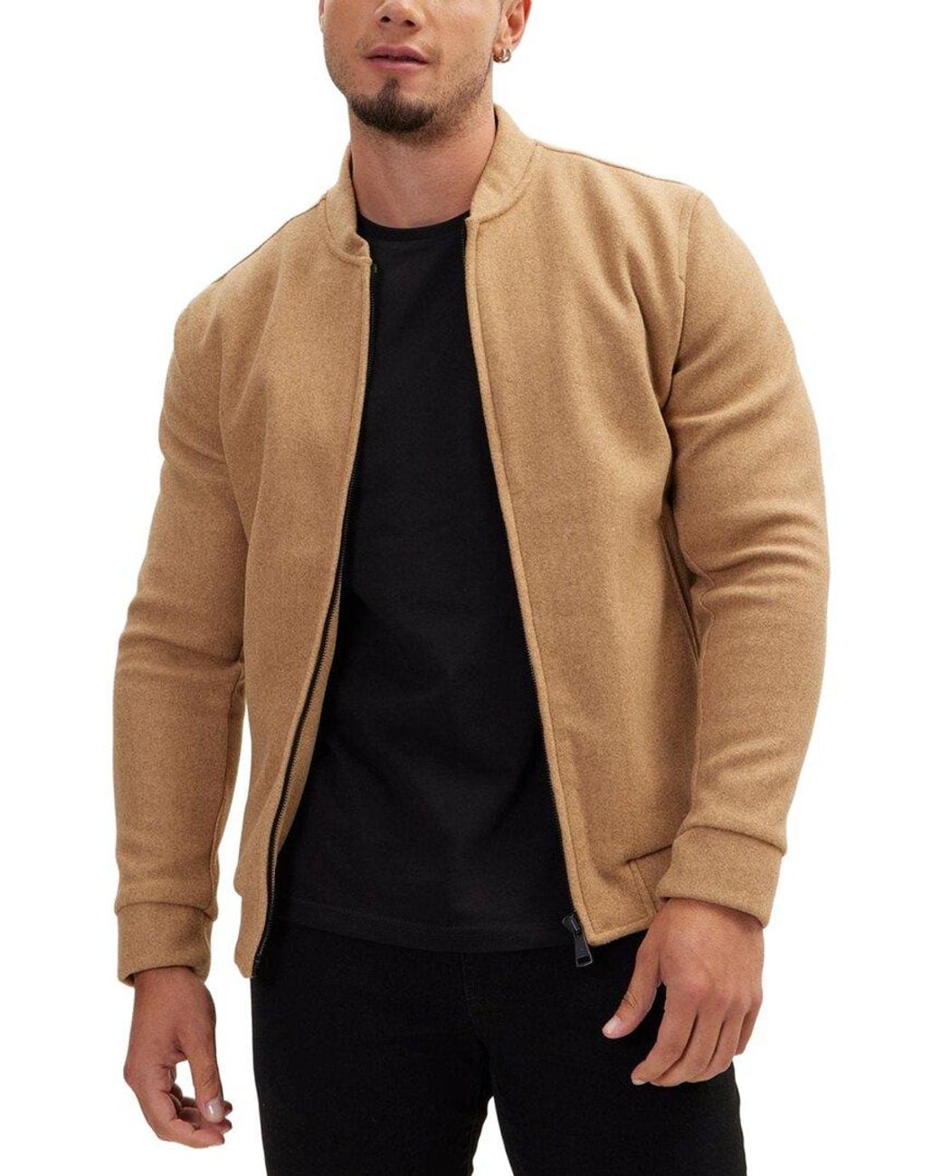 Ron Tomson Black Relaxed Unlined Varsity Zipper Jacket for men