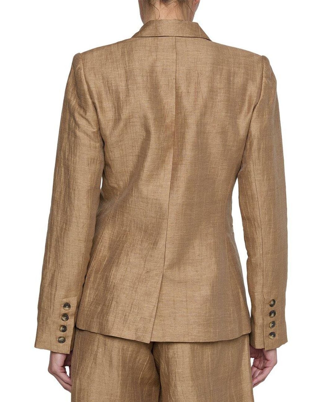 L'Agence Brown Colin Double Breasted Linen-Blend Blazer