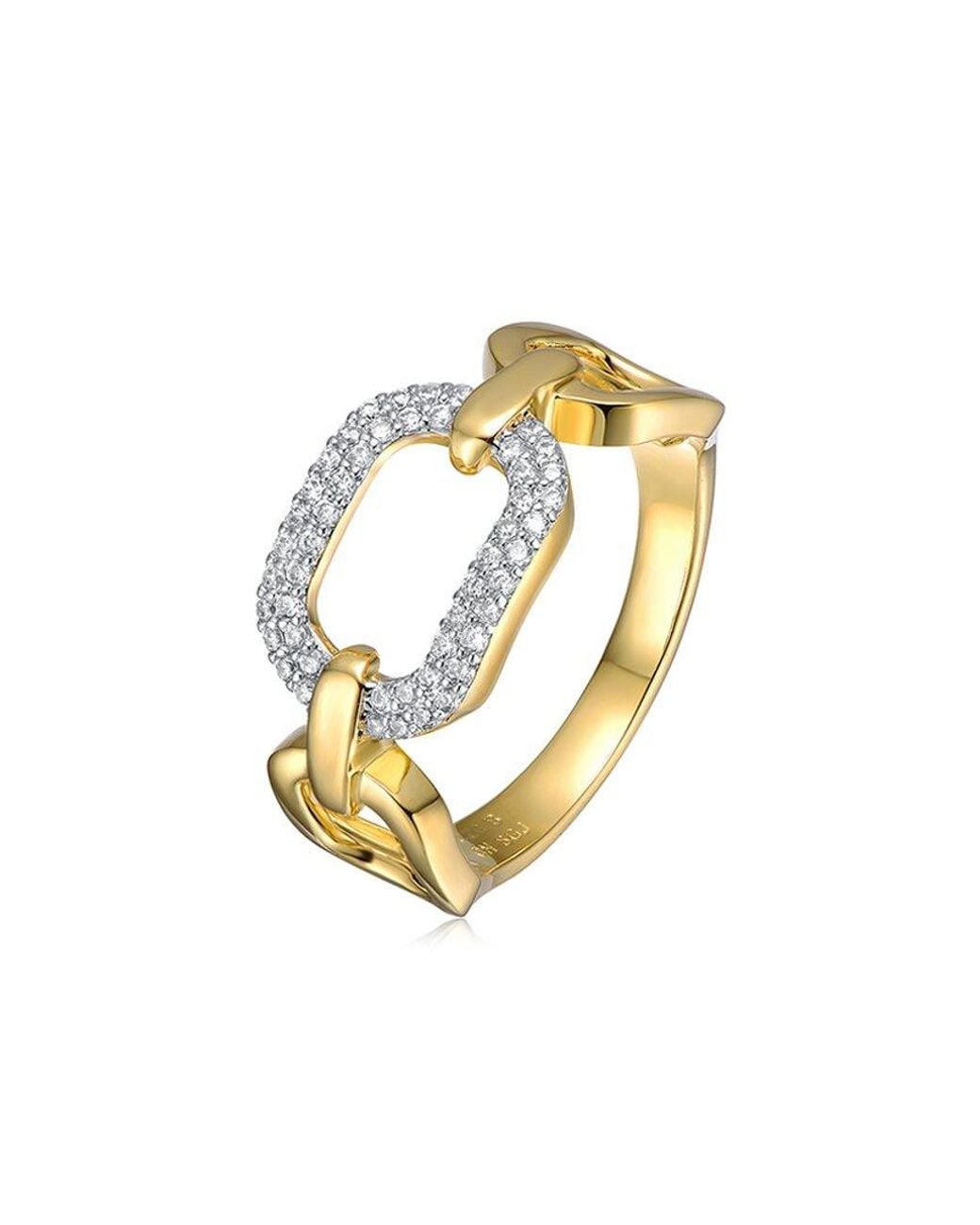 Rachel Glauber Metallic 14k Plated Cz Triple Chain Link Ring