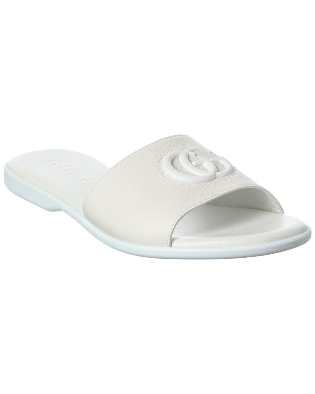 Gucci White Double G Leather Sandal