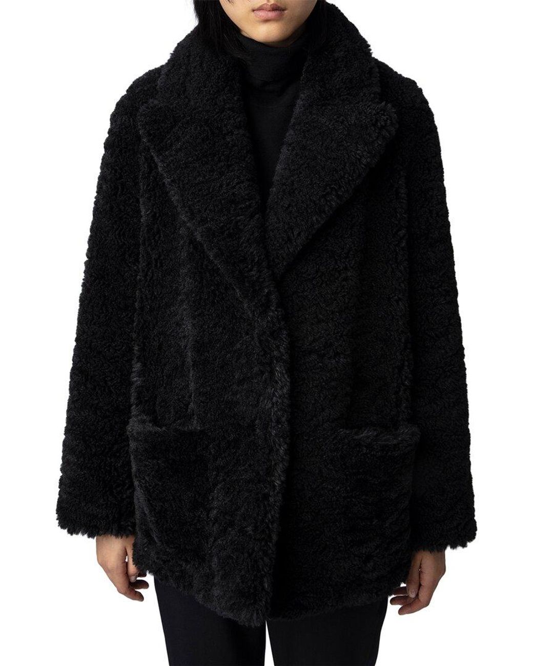 Zadig & Voltaire Fleur Soft Curly Cashmere Coat in Black | Lyst