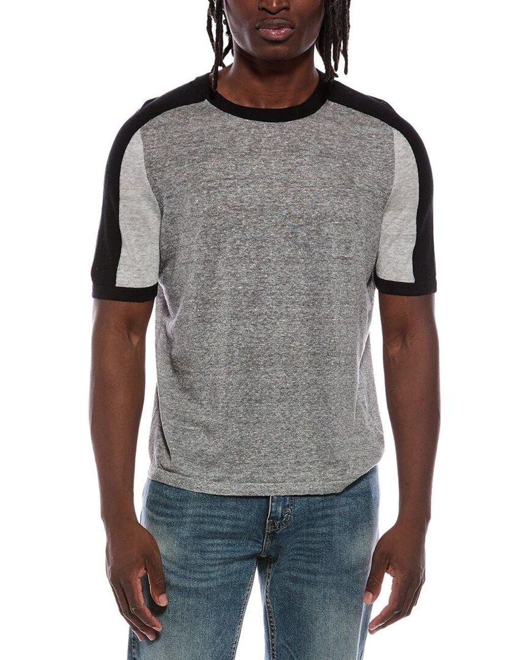 Autumn Cashmere Gray Colorblock Saddle Linen-Blend T-Shirt for men