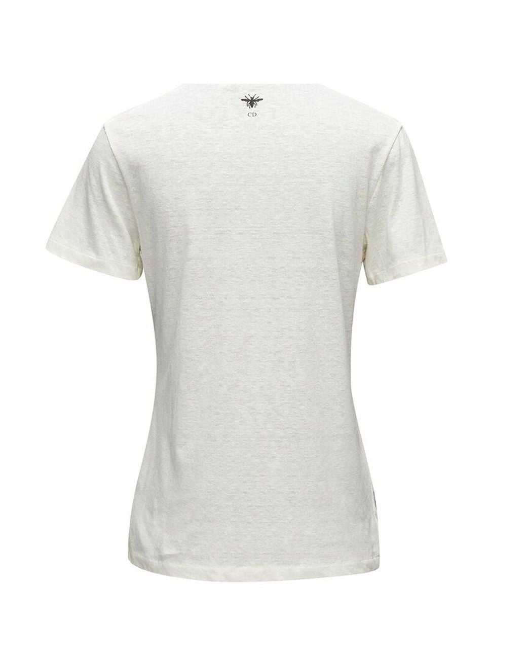Dior White Linen T-Shirt, Size Int (Authentic Pre-Loved)