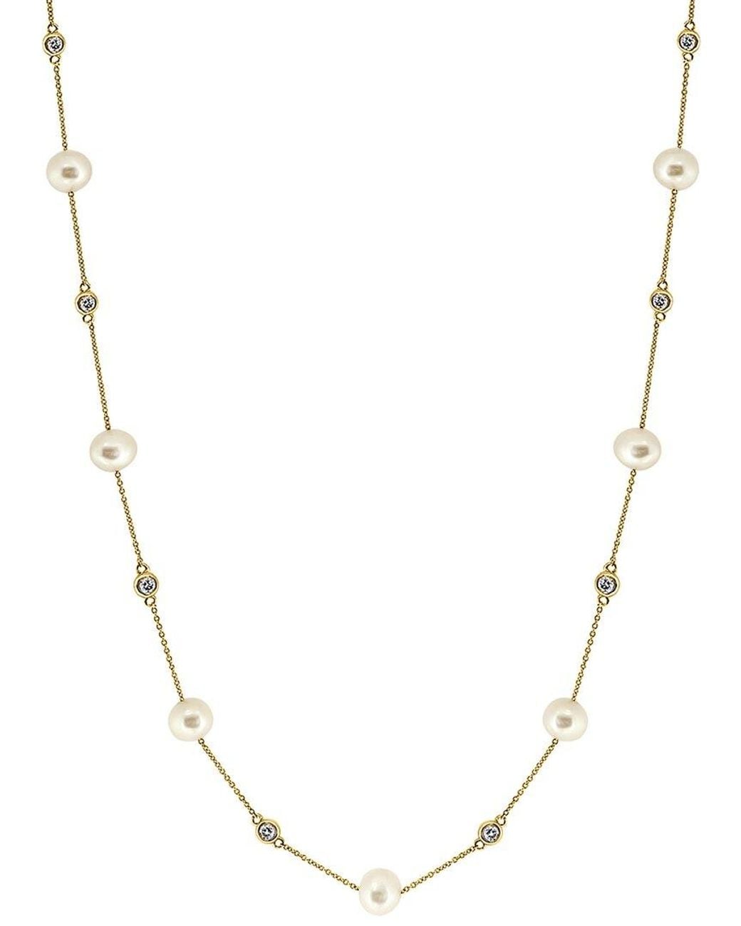Effy Fine Jewelry Metallic 14K 0.34 Ct. Tw. Diamond & 5.5Mm Pearl Necklace