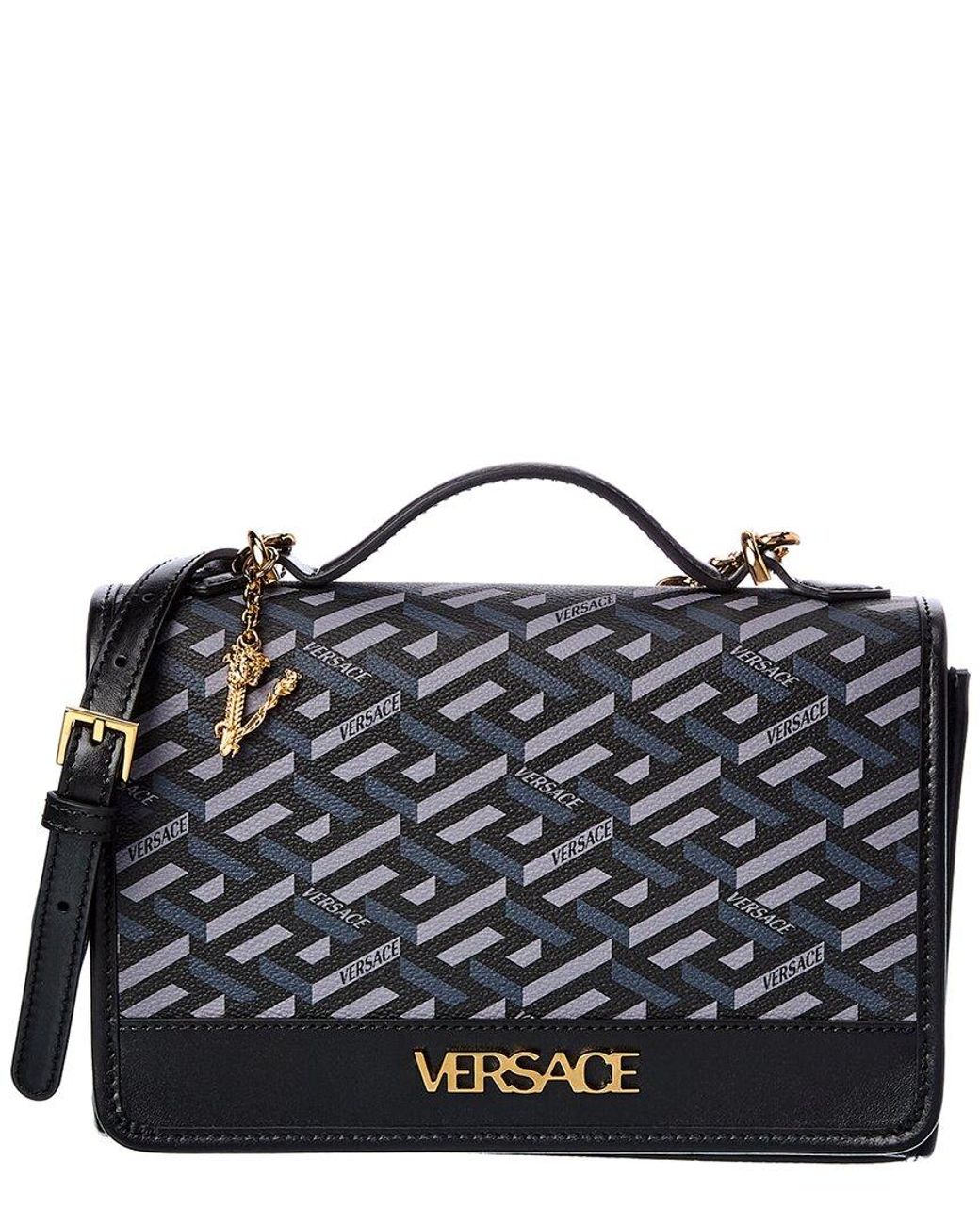 Versace La Greca Signature Coated Canvas & Leather Shoulder Bag in ...