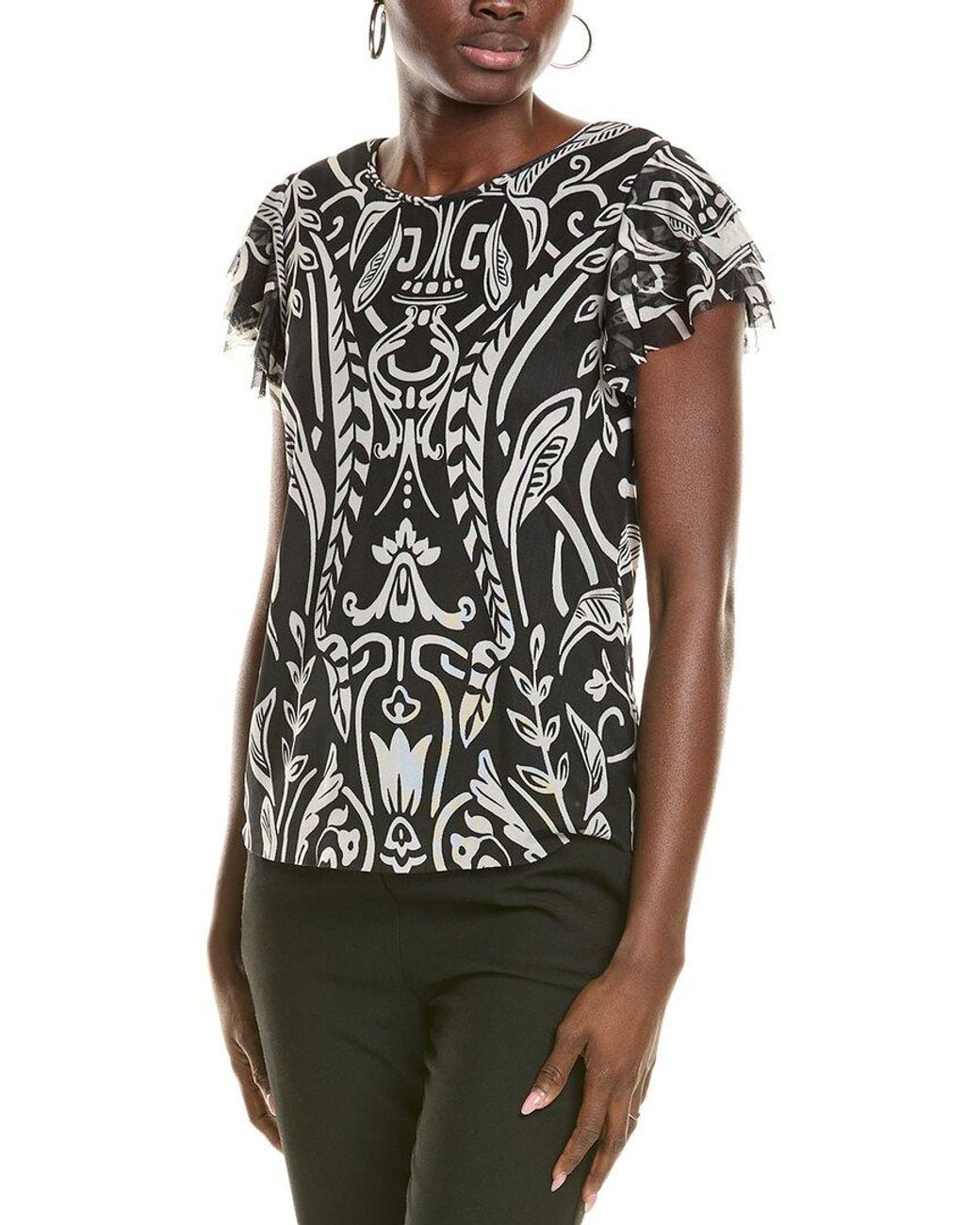Vince Camuto Black Mesh Top With Tiered Sleeves
