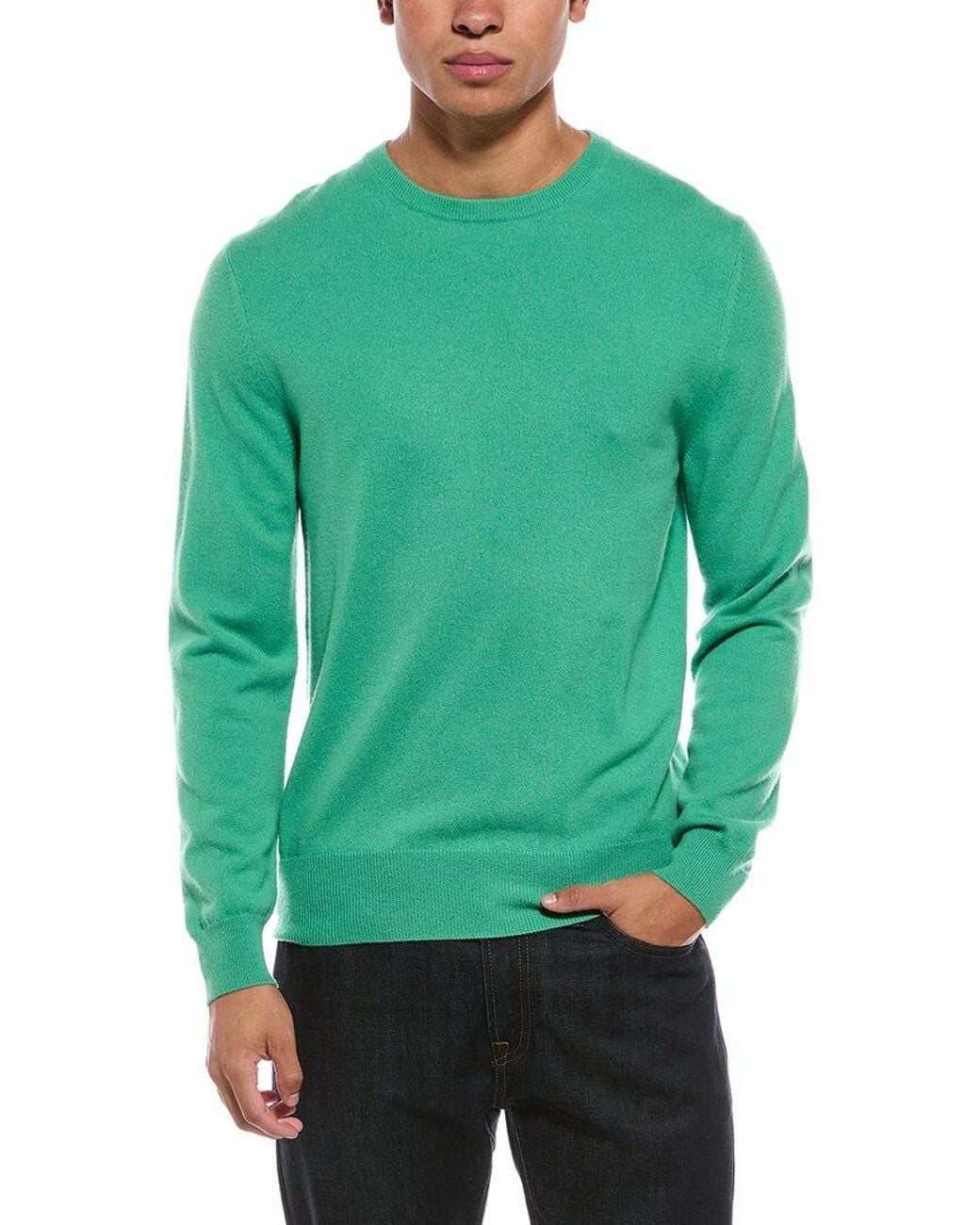 N.Peal Cashmere Green Oxford 100% Cashmere Crewneck Sweater for men