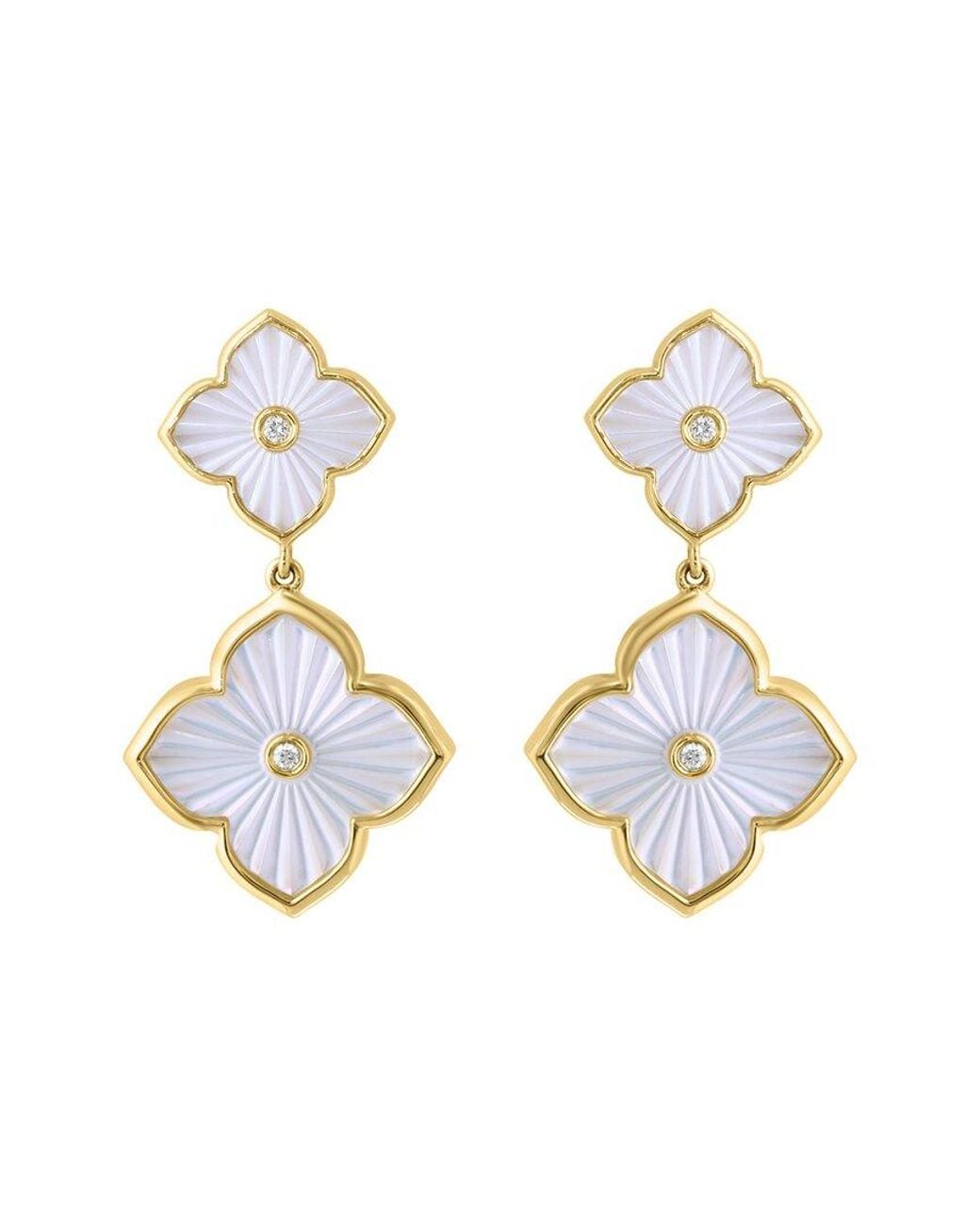 Effy Fine Jewelry Metallic 14K 0.03 Ct. Tw. Diamond & 8.6,12Mm Pearl Earrings