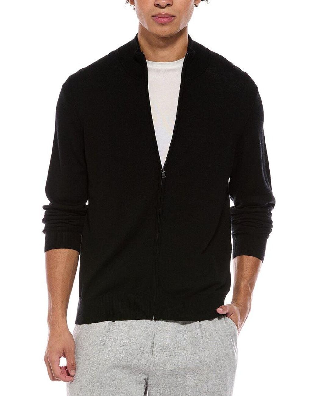 Bruno Magli Black Merino Wool-Blend Blend Zip Mock Neck Sweater for men