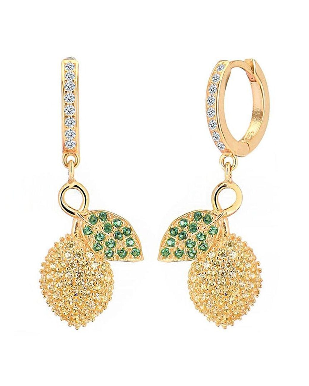 Gabi Rielle Metallic 14k Over Silver Cz Capri Lemons Huggie Earrings