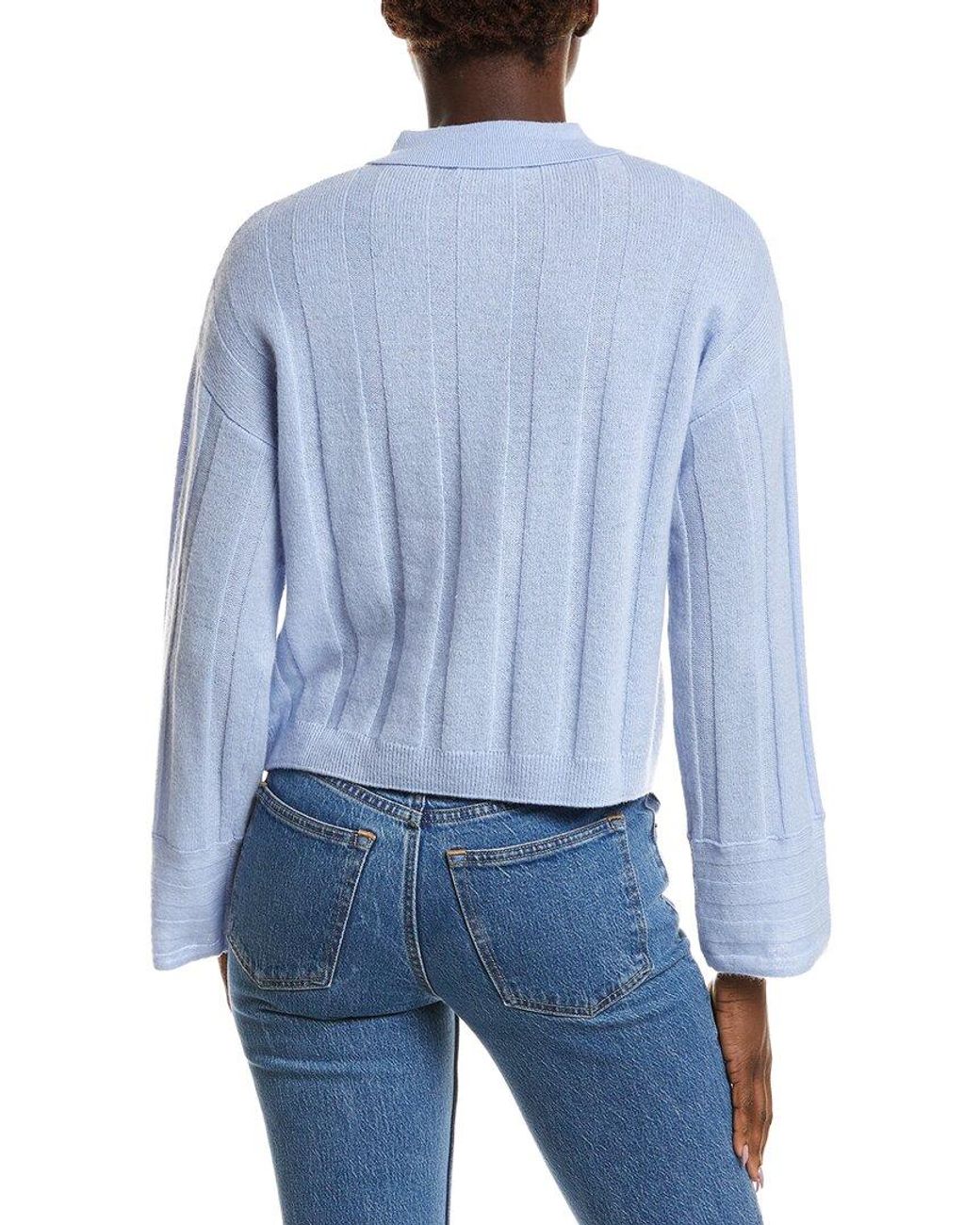 NAADAM Blue Coastal 100% Cashmere Ribbed Polo Sweater