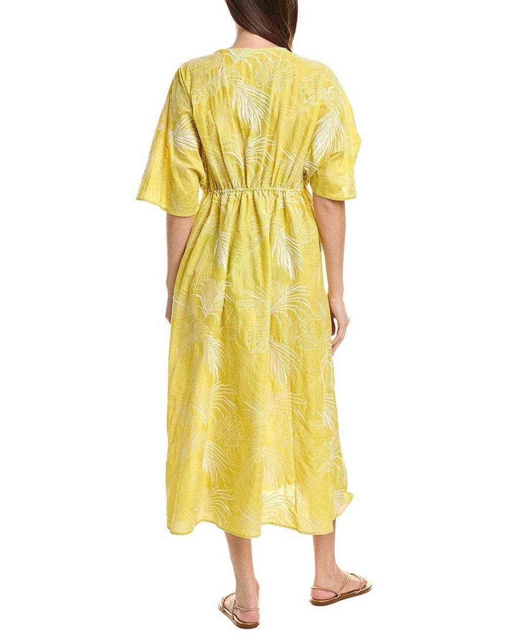 Natori White Palm Caftan Dress