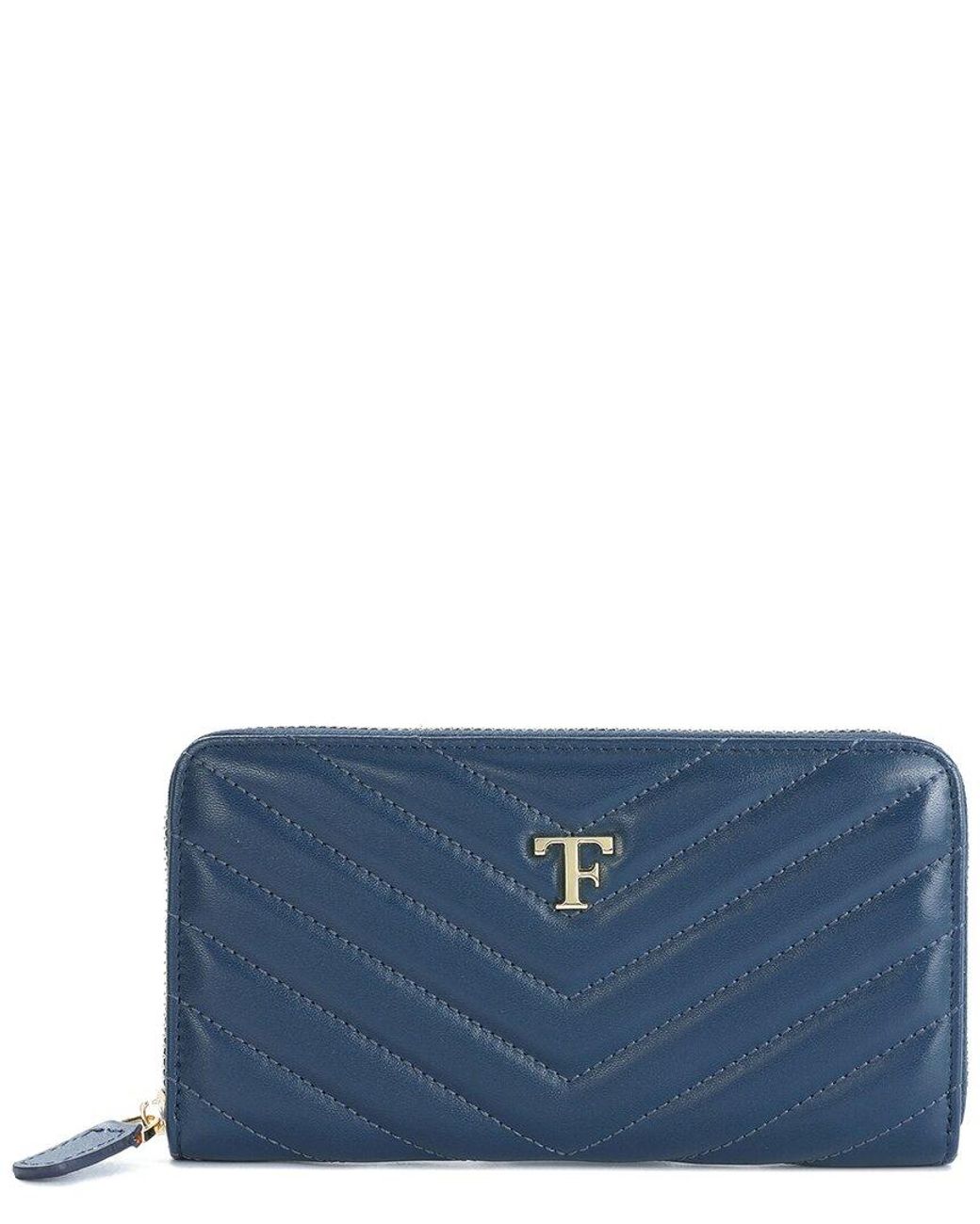 Tiffany & Fred Paris Blue V-Shape Quilted Leather Wallet