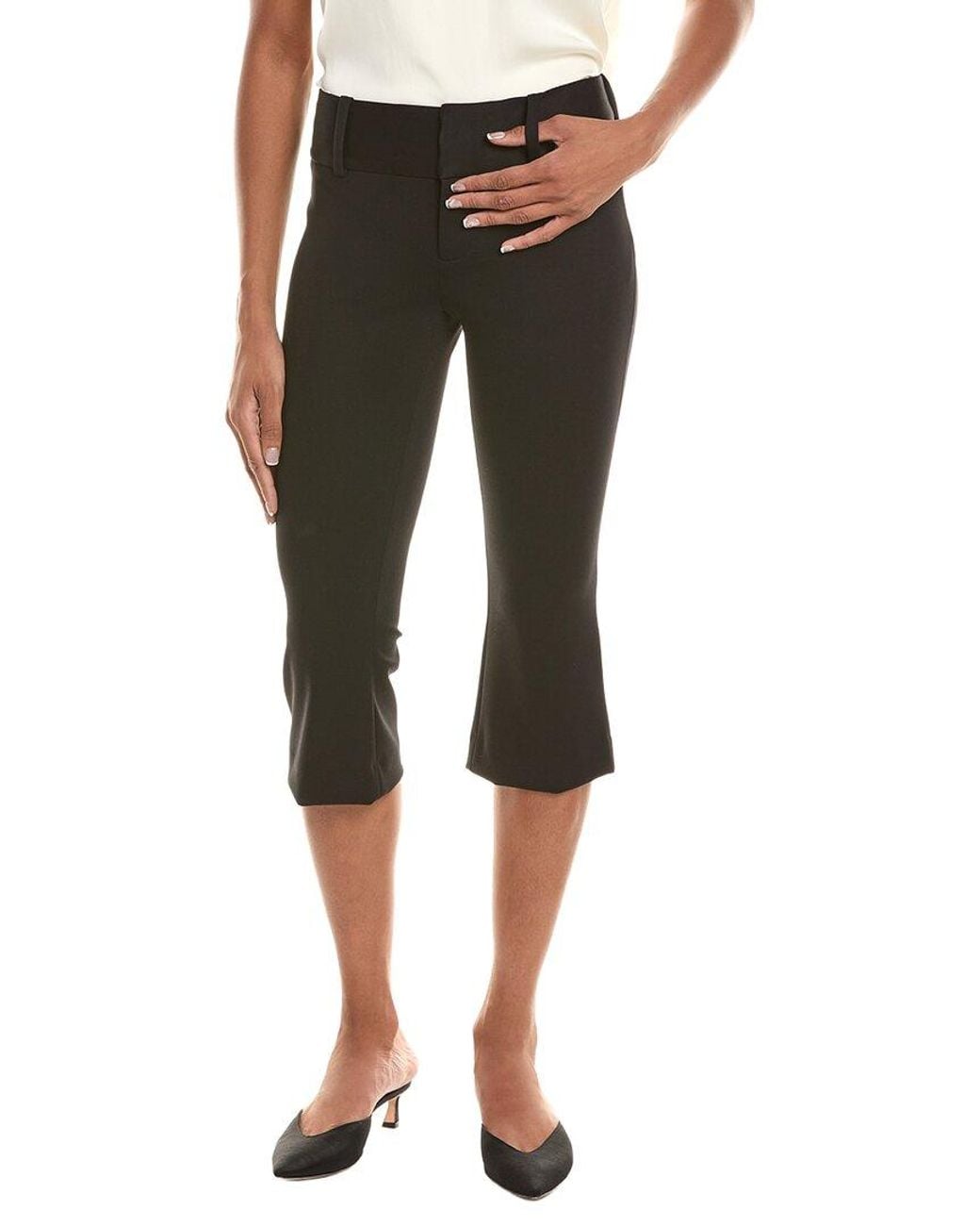Alice + Olivia Black Kai Low-Rise Wide Waistband Capri Pant
