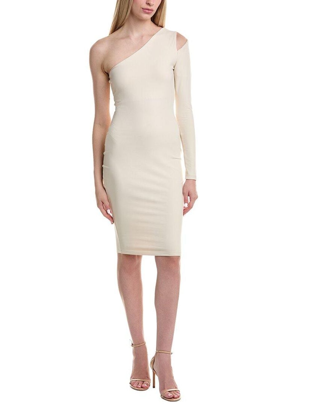 Susana Monaco White One-Arm Slit Shoulder Mini Dress
