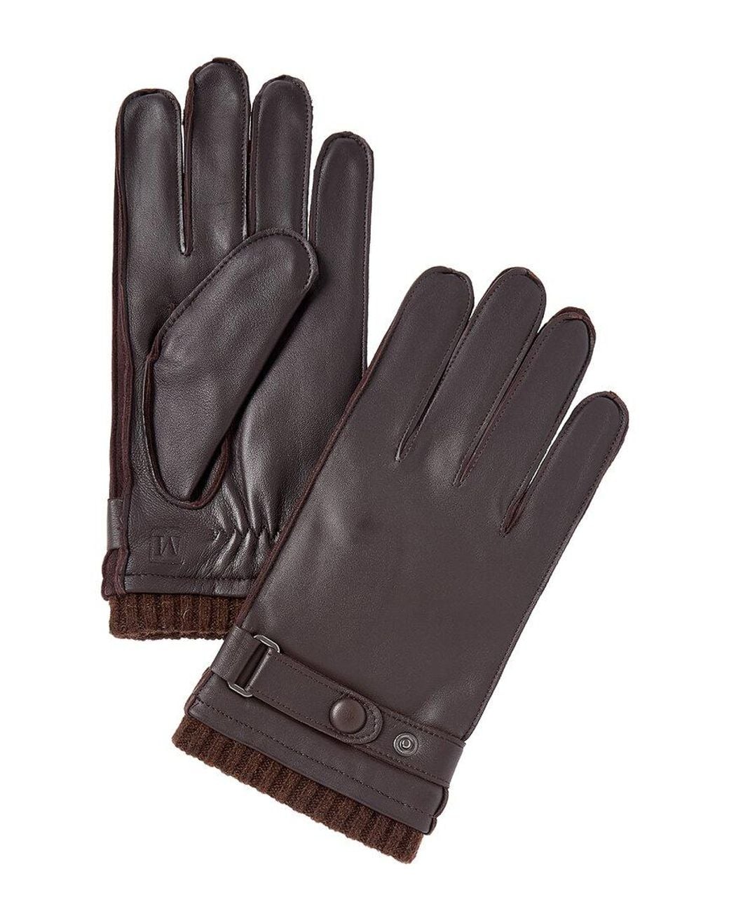Bruno Magli Brown Wool-Trim Leather Gloves for men