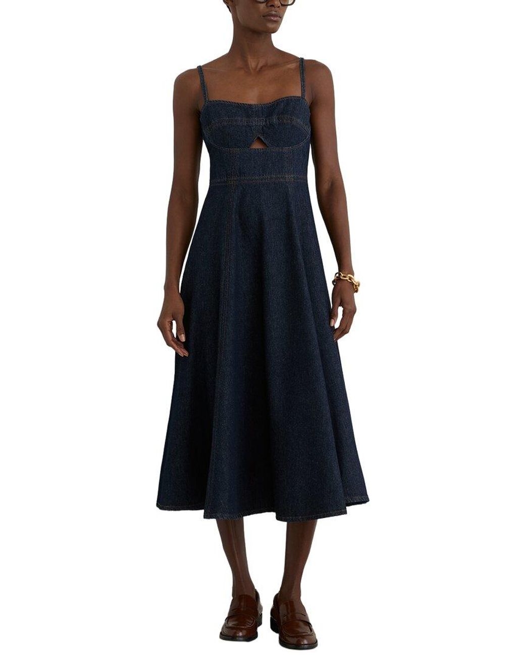 Reiss Blue Petite Emma Denim Fit And Flare Midi Dress